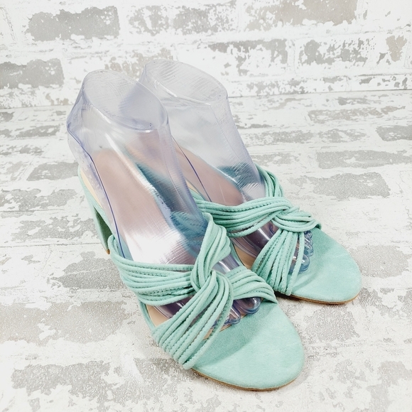 NEW Stuart Weitzman MINT EUCALYPTUS Twist Block Slide High Heel Sandals F404 - Picture 4 of 13